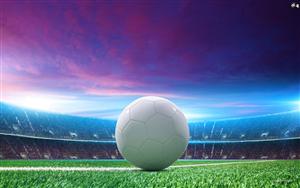 A spectacular view of a football in soccer stadium